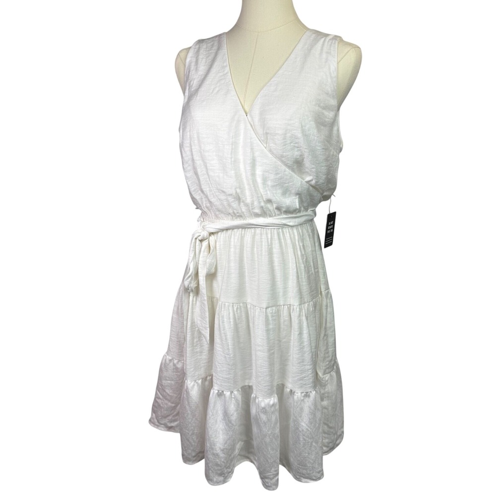 Express White Sleeveless V-Neck Tiered Midi Dress with Belt Size S NWT